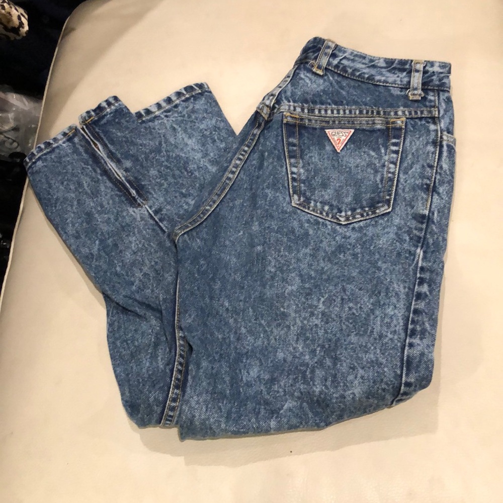 Guess by Marciano vintage high waist blue acid wash jeans with ankle zips